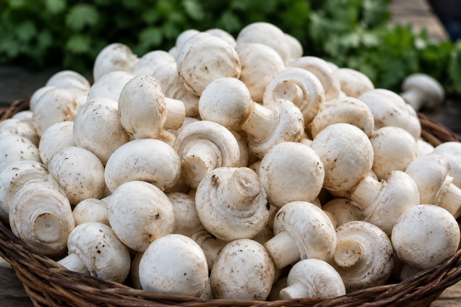 Fresh export-grade mushrooms, hand-harvested and packed by ORGOBASCKET