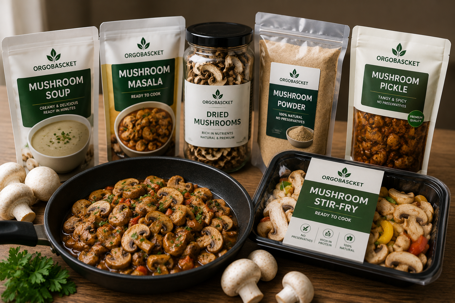 Ready-to-cook and value-added mushroom products prepared by ORGOBASCKET