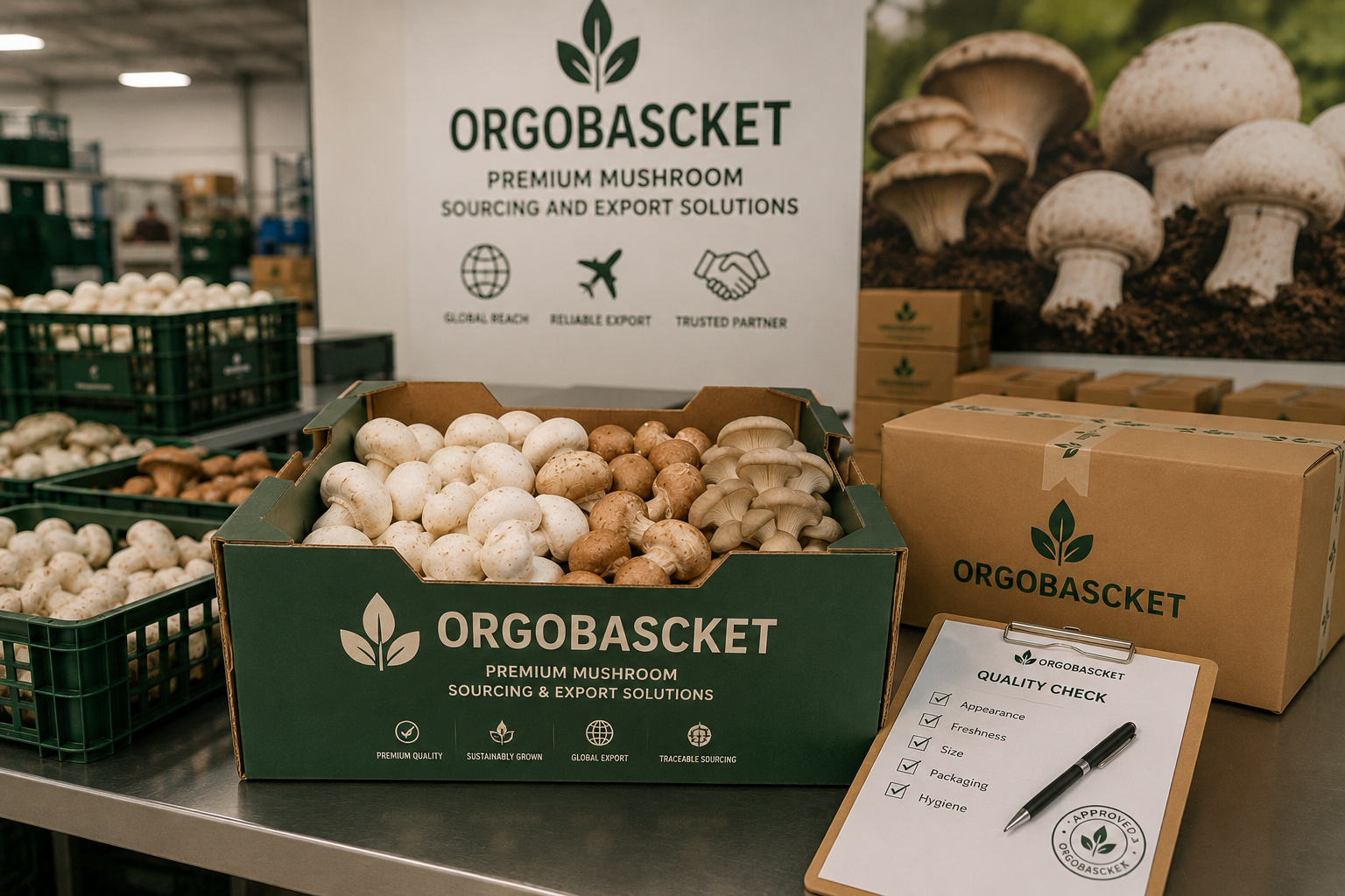 Premium mushroom sourcing and export solutions by ORGOBASCKET